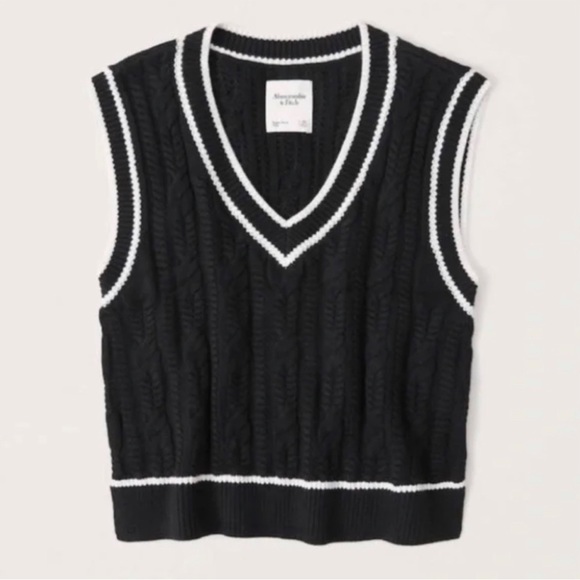 Abercrombie & Fitch Cropped V-Neck Sweater Vest Black and White A&F 🤍 NWT - Picture 4 of 7
